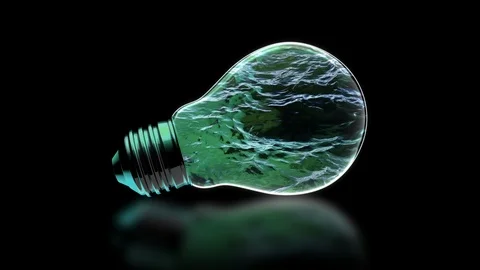 Light Bulb with Water Inside - Clean Hydro Energy Concept - 3D Rendered Stock Footage 103654457