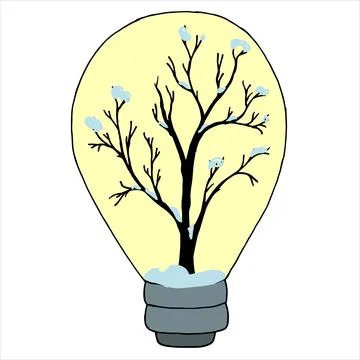 Light bulb with winter season inside isolated and curve line texture on backg Illustrazione stock