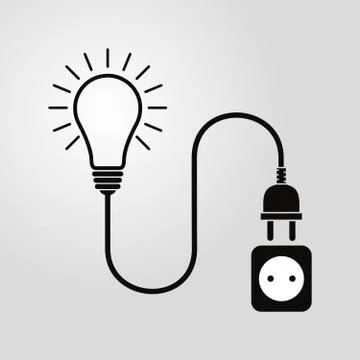 Light bulb, wire plug and socket - vector illustration. Stock Illustration