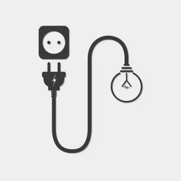 Light bulb, wire plug and socket - vector illustration. 스톡 일러스트