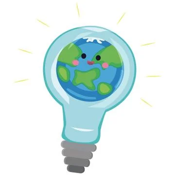 Light bulb with world inside and global warming isolated on white, Earth hour Stock Illustration