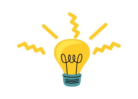Light bulb with yellow glowing rays cartoon vector Stock Illustration