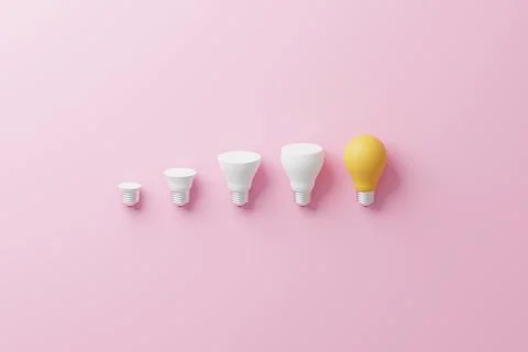 Light bulb yellow growthing outstanding among lightbulb white on pink backgro Stock Illustration