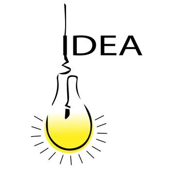 Light bulb with a yellow light is drawn by hand, concept of ideas and innovation Stock Illustration