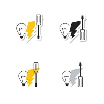Light bulb, yellow lightning and screwdriver, electricity concept icon Illustrazione stock