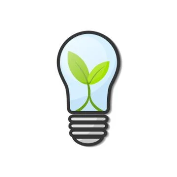 Light Bulb with young green leaf plant isolated on white, stock vector illust Stock Illustration