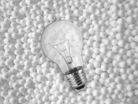 Light bulbs on background of white styrofoam ball Stock Illustration