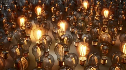 Light bulbs begin to lit one by one. Birth of ideas or solution finding. 動画素材 96299206