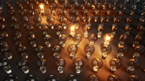 Light bulbs begin to lit one by one. Birth of ideas or solution finding. 動画素材 96303698