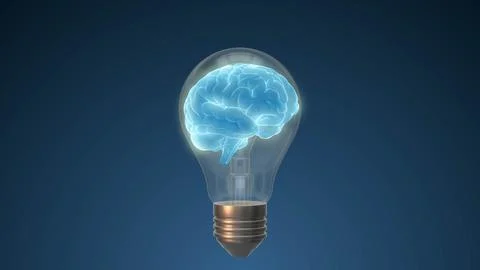 Light bulbs with brain inside and glowing idea Stock Illustration