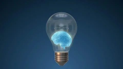 Light bulbs with brain inside and glowing idea Stock Illustration