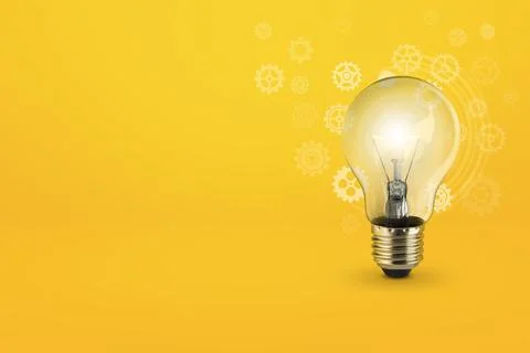 Light bulbs on bright yellow background in pastel colors. self learning or ed Stock Illustration