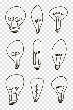 Light bulbs doodle border. Creative light bulbs doodle collection. Vector ill Stock Illustration