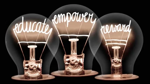 Light Bulbs with Educate, Empower and Reward Concept Video stock 170774987