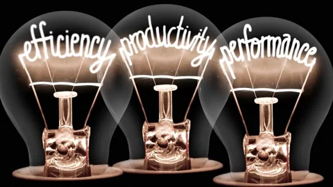Light Bulbs with Efficiency, Productivity and Performance Concept Video stock 150881859