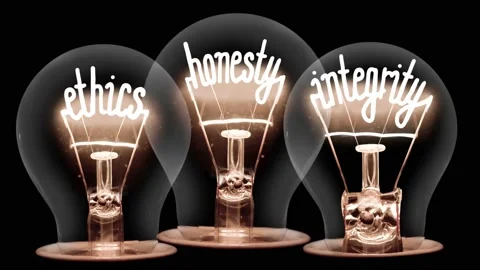 Light Bulbs with Ethics, Honesty and Integrity Concept Video stock 156322526