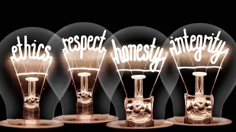 Light Bulbs with Ethics, Honesty, Respect and Integrity Concept Video stock 151194160