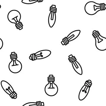 Light Bulbs Flat And Linear Icons Vector Seamless Pattern Stock Illustration