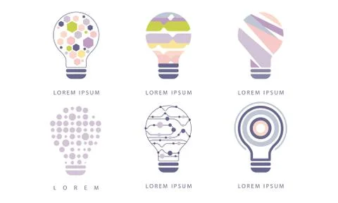 Light Bulbs with Geometric Elements Set, Modern Digital Technology, Creative 스톡 일러스트