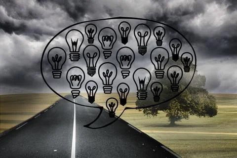 Light bulbs graphic on dark landscape Stock Illustration