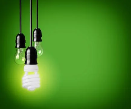 Light bulbs on green background Stock Photos