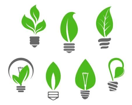 Light bulbs with green leaves Stock Illustration