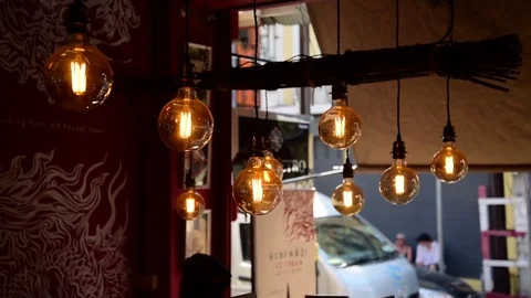 Light Bulbs in Ice Cream Store, Phuket Town Stock Footage 85414236