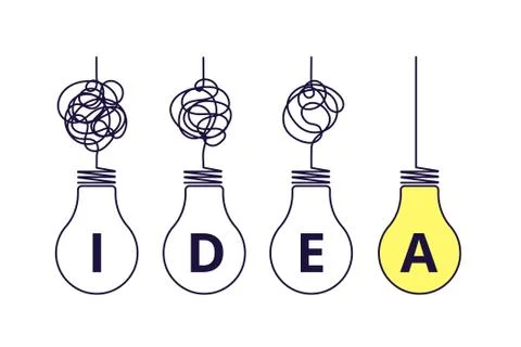 Light bulbs idea concept. Simplify complexity, graphic of problem solution Illustrazione stock