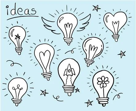 Light bulbs ideas hand drawn vector doodles Stock Illustration