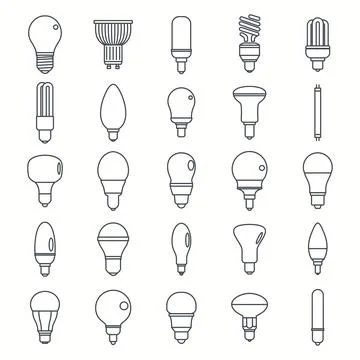 Light bulbs lamp outline set vector illustration for design and web Stock-Illustration