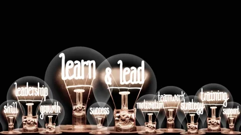 Light Bulbs with Learn &amp; Lead Concept Video stock 170597502