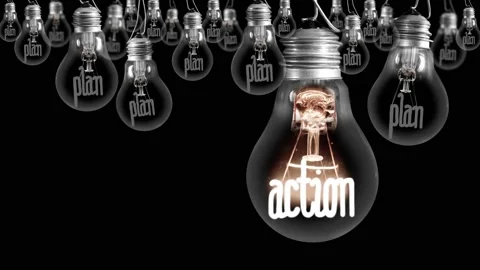 Light Bulbs with Plan and Action Concept Video stock 168508233