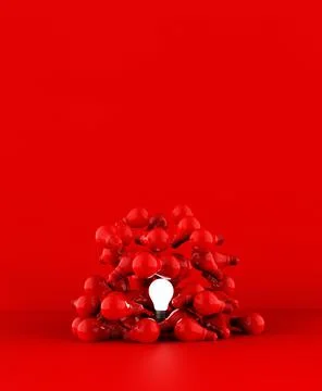 Light bulbs on red background. Idea concept. 3D Illustration. Stock Illustration