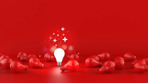 Light bulbs on red background. Positive idea thinking concept. 3D Illustratio Stock Footage 197347404