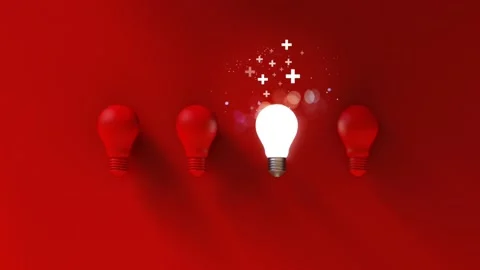 Light bulbs on red background. Positive idea thinking concept. 3D Illustration. Stock Footage 197451110