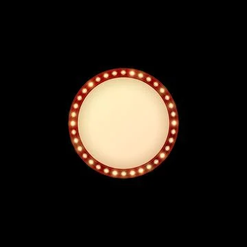 Light bulbs on red circle vector frame, lamp round border, retro billboard Stock Illustration