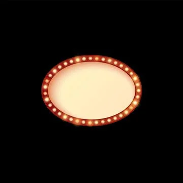 Light bulbs on red oval vector frame, glowing lamps round border, retro Stock Illustration