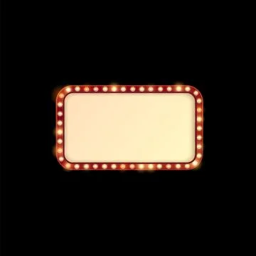 Light bulbs on red vector frame, glow lamps rectangle border, retro billboard Illustrazione stock
