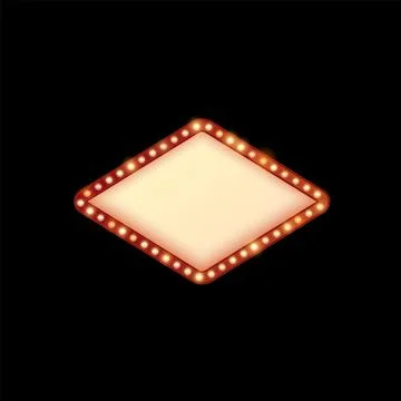 Light bulbs on red vector frame, glowing lamps rhombus border, retro wall Stock Illustration