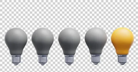 Light bulbs in a row. Ideas brainstorming success innovation Illustrazione stock