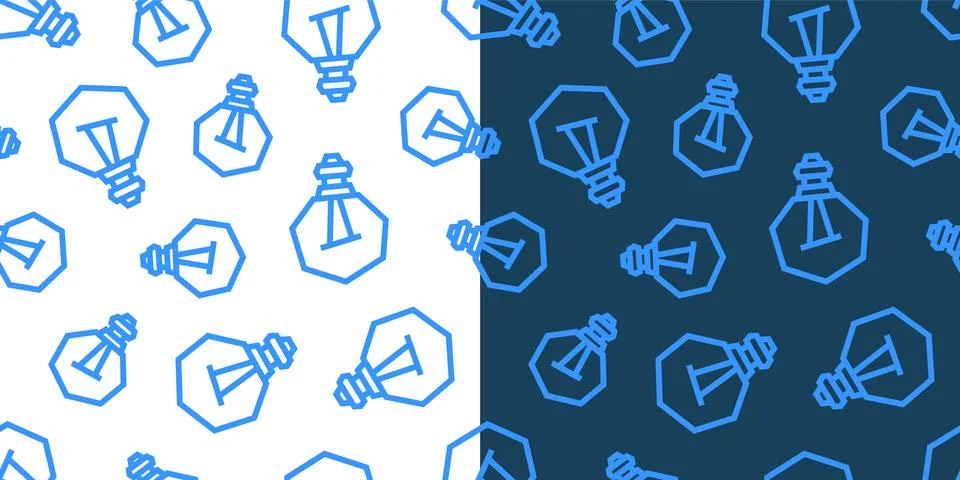 Light Bulbs seamless pattern. Blue objects on white background. Light and dark Stock Illustration