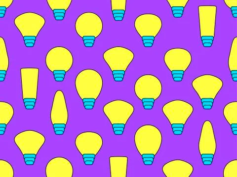 Light bulbs seamless pattern yellow and violet color. Vector illustration Stock-Illustration
