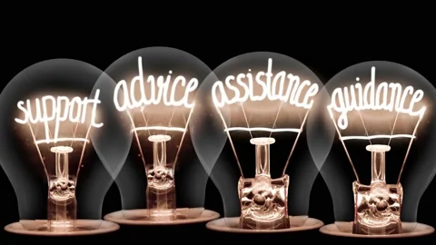 Light Bulbs with Support, Advice, Assistance and Guidance Concept Stock Footage 154900755