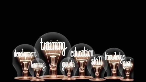Light Bulbs with Training Concept Vídeo Stock 155053920