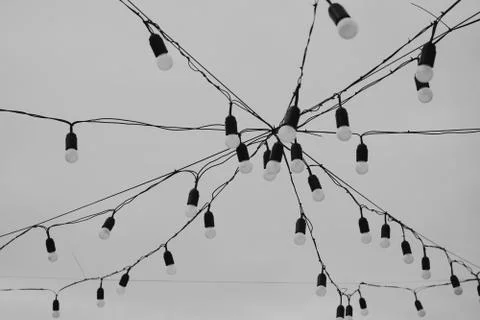 Light bulbs wired, web of lights Stock Photos