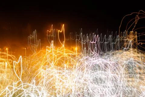 Light from the camera movement at night. Fotos Stock