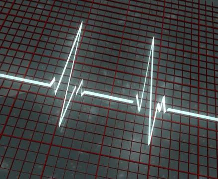 Light cardiogram on red grid Stock Illustration
