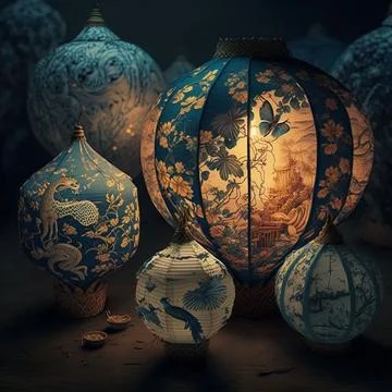 Light chinese lantern put on the floor Stock Illustration
