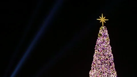 Light from Christmas tree on black in the dark 스톡 동영상 58000764