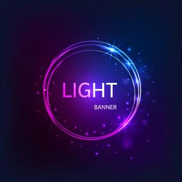 Light circle banner. Vector sparkling round frame on dark background. Shiny c Stock Illustration